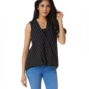 Laurie Felt Draped Black Silver Pinstriped High Low Plus Size Tank Blouse Sz 3X